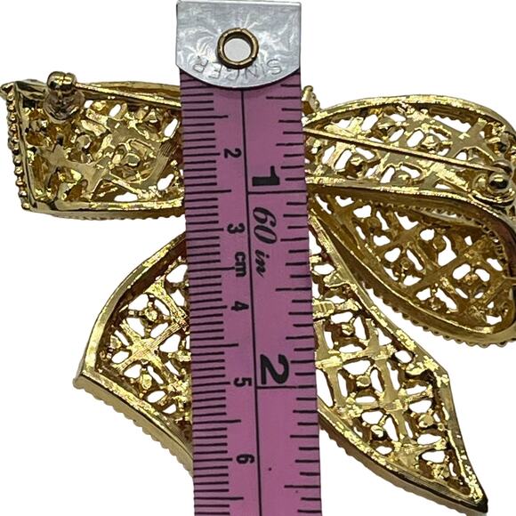 Kenneth Jay Lane Bow Brooch Pin Gold Tone Vintage KJL Rhinestone Women Retro - Picture 7 of 15
